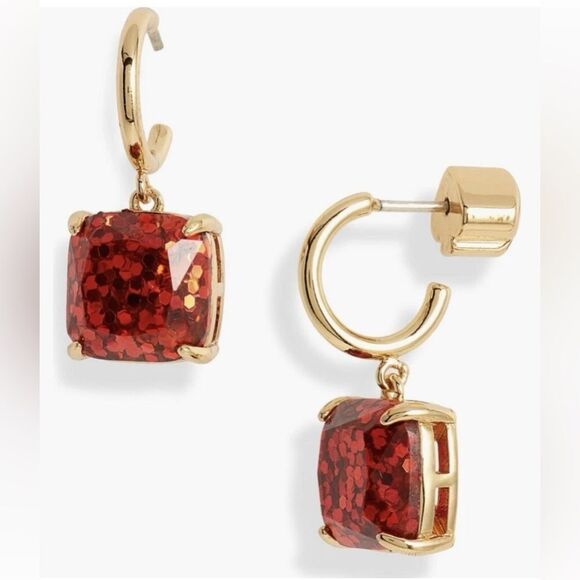 NWT Kate Spade Red Glitter & Gold Hoop Huggie Earrings - Picture 1 of 4